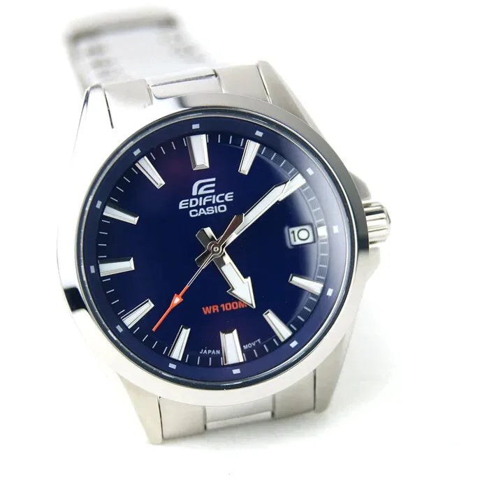 Casio Edifice EFV-100D-2A men's sports watch with a 42mm stainless steel case and bracelet, 100m water resistance, and quartz movement for accurate timekeeping, perfect for active lifestyles.