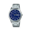 Casio MTP-V006D-2B Analog Watch with Stainless Steel Band, 45.1 × 38 × 9.4 mm, Water Resistant, Mineral Glass, 2-Year Battery Life - Men's Automatic Watch with Quartz Movement for Daily Use.