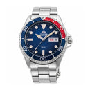 Orient New Kamasu RA-AA0812L automatic men's watch with blue Pepsi dial, 41.8mm stainless steel case, sapphire crystal, and 200m water resistance, perfect for sports and casual wear.