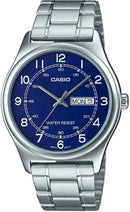 Casio MTP-V006D-2B Analog Watch with Stainless Steel Band, 45.1 × 38 × 9.4 mm, Water Resistant, Mineral Glass, 2-Year Battery Life - Men's Automatic Watch with Quartz Movement for Daily Use.