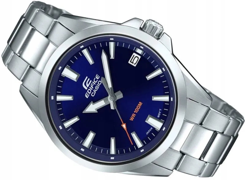 Casio Edifice EFV-100D-2A men's sports watch with a 42mm stainless steel case and bracelet, 100m water resistance, and quartz movement for accurate timekeeping, perfect for active lifestyles.