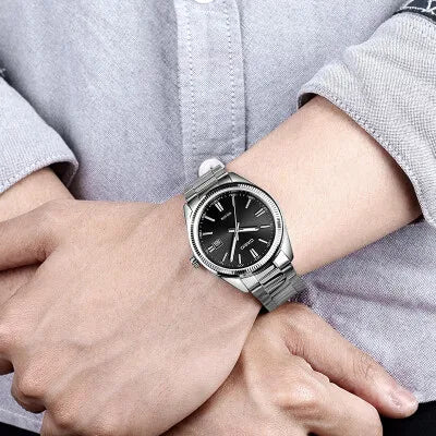 Casio MTP-1302D-1A1 Classic Men's Watch with Black Dial, Neon Display, and Stainless Steel Strap; features mineral glass, date indicator, and 5 bar water resistance, perfect for stylish everyday wear.