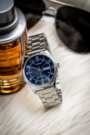 Casio MTP-V006D-2B Analog Watch with Stainless Steel Band, 45.1 × 38 × 9.4 mm, Water Resistant, Mineral Glass, 2-Year Battery Life - Men's Automatic Watch with Quartz Movement for Daily Use.