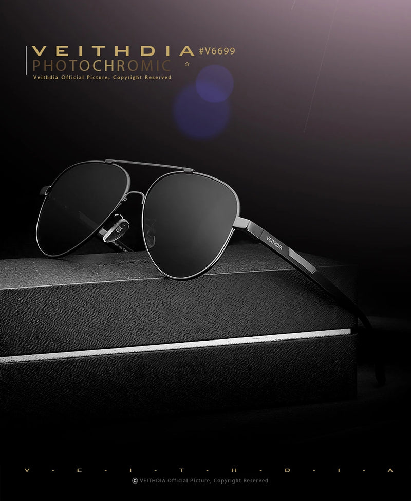VEITHDIA Men's Sunglasses Aluminum Photochromic Women Polarized UV400 Lens Fashion Driving Outdoor Eyewear Male Sun Glasses 6699