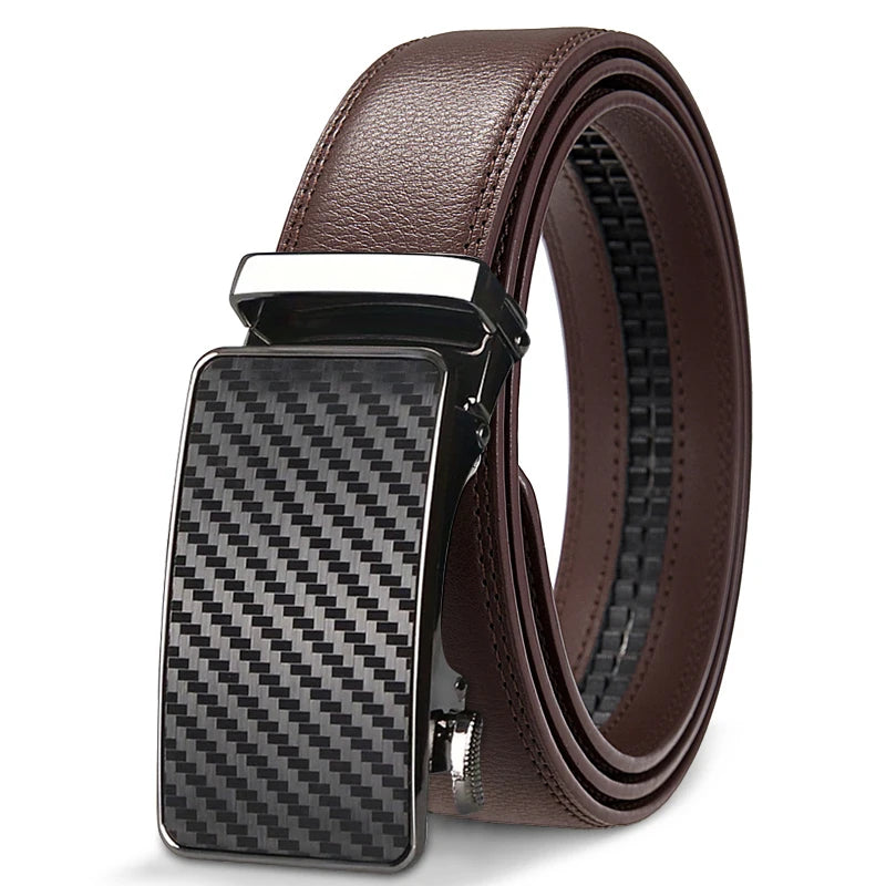 Men's High-Quality Genuine Leather Belt Adjustable Automatic Buckle Black/Brown Cuttable Ratchet Belt for Men