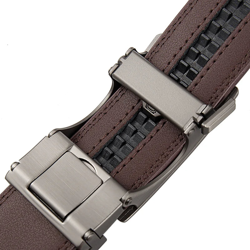 Men's High-Quality Genuine Leather Belt Adjustable Automatic Buckle Black/Brown Cuttable Ratchet Belt for Men