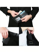 Stylish Cowhide Leather Bifold Wallet For Men - RFID Blocking & 2 ID Windows - Black