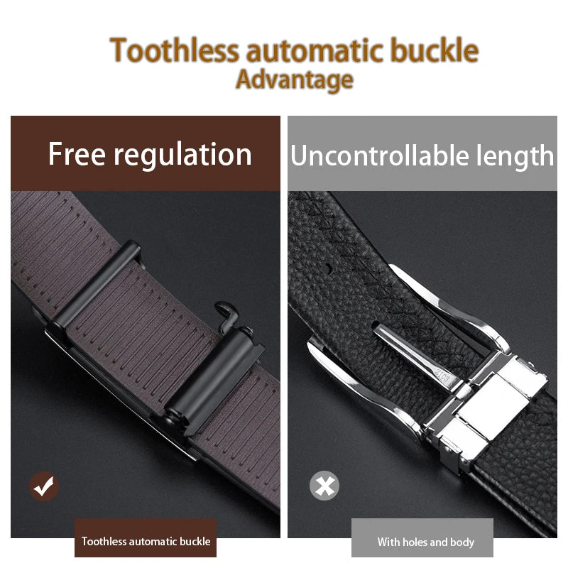Men's Leather Belts Fashion Automatic Buckle Cowskin Male Belts Luxury Designer Black belt 105-160cm Plus Size Jeans Belt