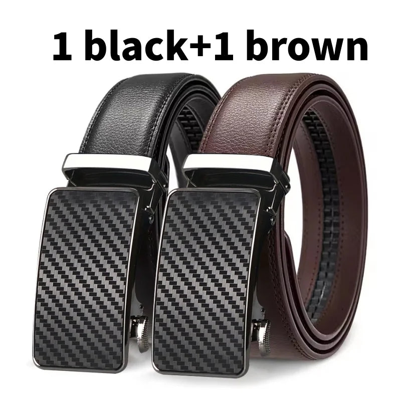 Men's High-Quality Genuine Leather Belt Adjustable Automatic Buckle Black/Brown Cuttable Ratchet Belt for Men
