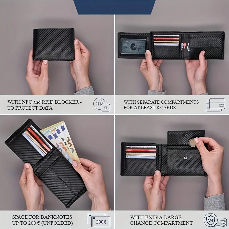 2025 New Men's Wallet with Coin Pocket RFID Protection Carbon Fiber Wallet for Men