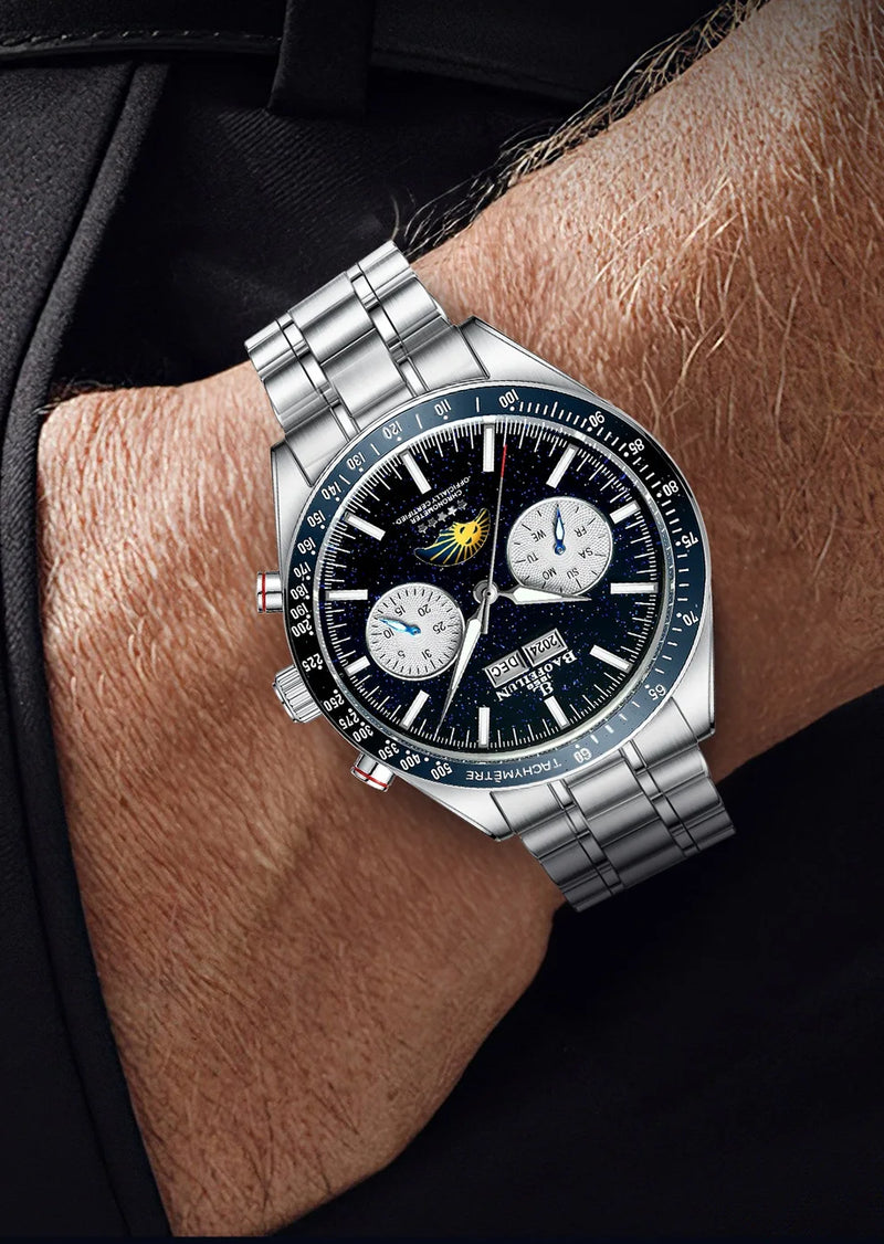 BAOFEILUN Moonwatch Style Men Automatic Watches 42mm Stainless Steel Galaxy Dial Sapphire crystal 5ATM Full Calendar Luxury Gift
