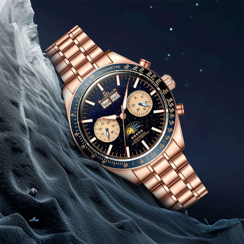BAOFEILUN Moonwatch Style Men Automatic Watches 42mm Stainless Steel Galaxy Dial Sapphire crystal 5ATM Full Calendar Luxury Gift