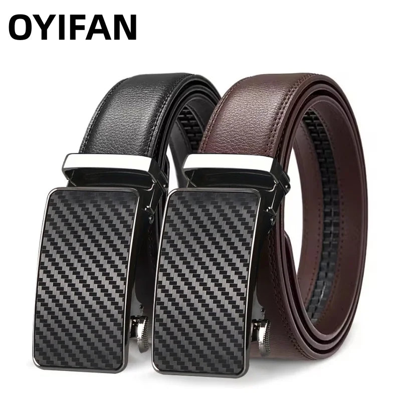 Men's High-Quality Genuine Leather Belt Adjustable Automatic Buckle Black/Brown Cuttable Ratchet Belt for Men