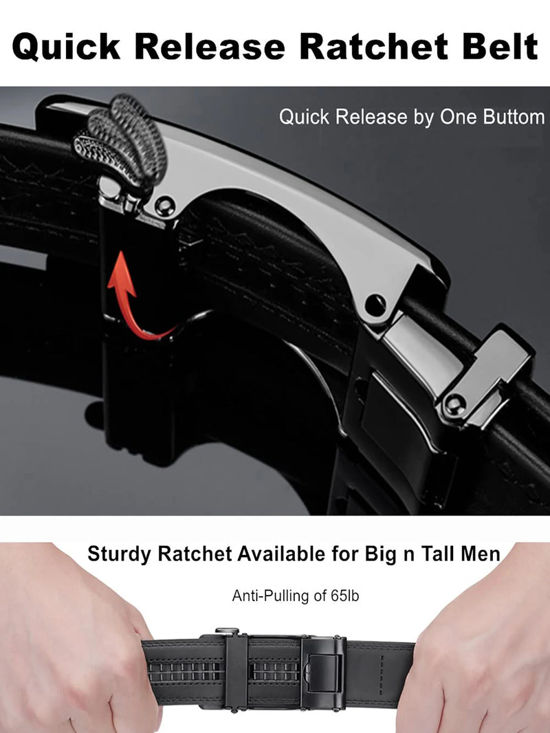 Men's High-Quality Genuine Leather Belt Adjustable Automatic Buckle Black/Brown Cuttable Ratchet Belt for Men
