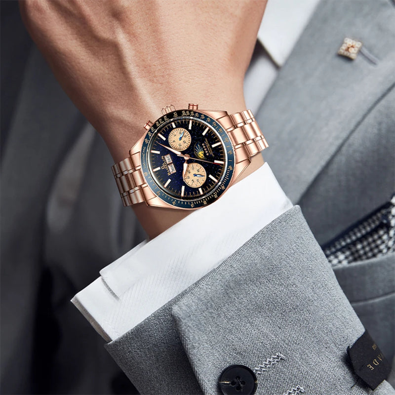 BAOFEILUN Moonwatch Style Men Automatic Watches 42mm Stainless Steel Galaxy Dial Sapphire crystal 5ATM Full Calendar Luxury Gift