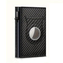 Men's Carbon Fiber Magnetic Card Clip Leather RFID Triple Fold Card with Zipper Wallet Pop Up Smart AirTag Wallet