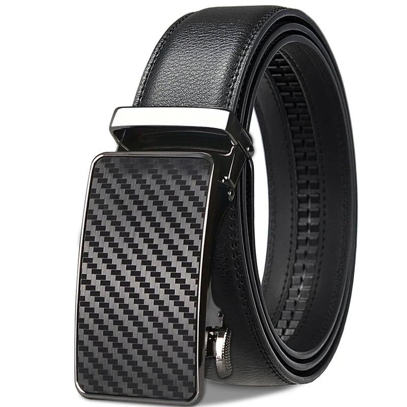 Men's High-Quality Genuine Leather Belt Adjustable Automatic Buckle Black/Brown Cuttable Ratchet Belt for Men