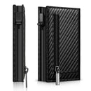 Men's Carbon Fiber Magnetic Card Clip Leather RFID Triple Fold Card with Zipper Wallet Pop Up Smart AirTag Wallet