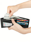 Stylish Cowhide Leather Bifold Wallet For Men - RFID Blocking & 2 ID Windows - Black