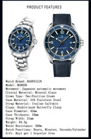 BAOFEILUN Dive Watch Wave dial Automatic Watch 300M Waterproof Ceramic bezel Date Mineral Crystal Luminous Diving