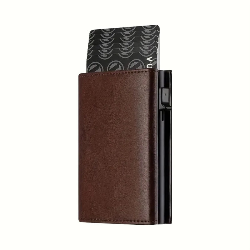 Men's Wallet with Zipper Coin Purse Automatic Pop-up Metal Credit Card Holder Minimalist RFID Blocking Business Card Wallet Idea