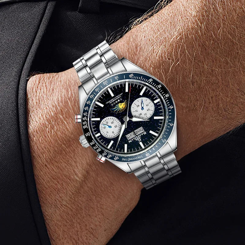 BAOFEILUN Moonwatch Style Men Automatic Watches 42mm Stainless Steel Galaxy Dial Sapphire crystal 5ATM Full Calendar Luxury Gift